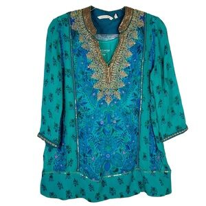EUC Soft Surroundings Bronte Teal Beaded Tunic
